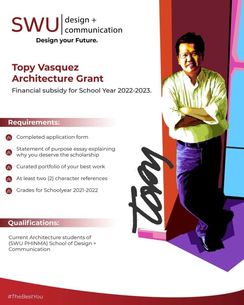 Topy Vasquez Architecture Grant poster, SWU PHINMA School of Design + Communication